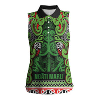 Aotearoa Iwi Ngati Maru Hauraki Women Sleeveless Polo Shirt Maori Wharenui House Tribal Pattern