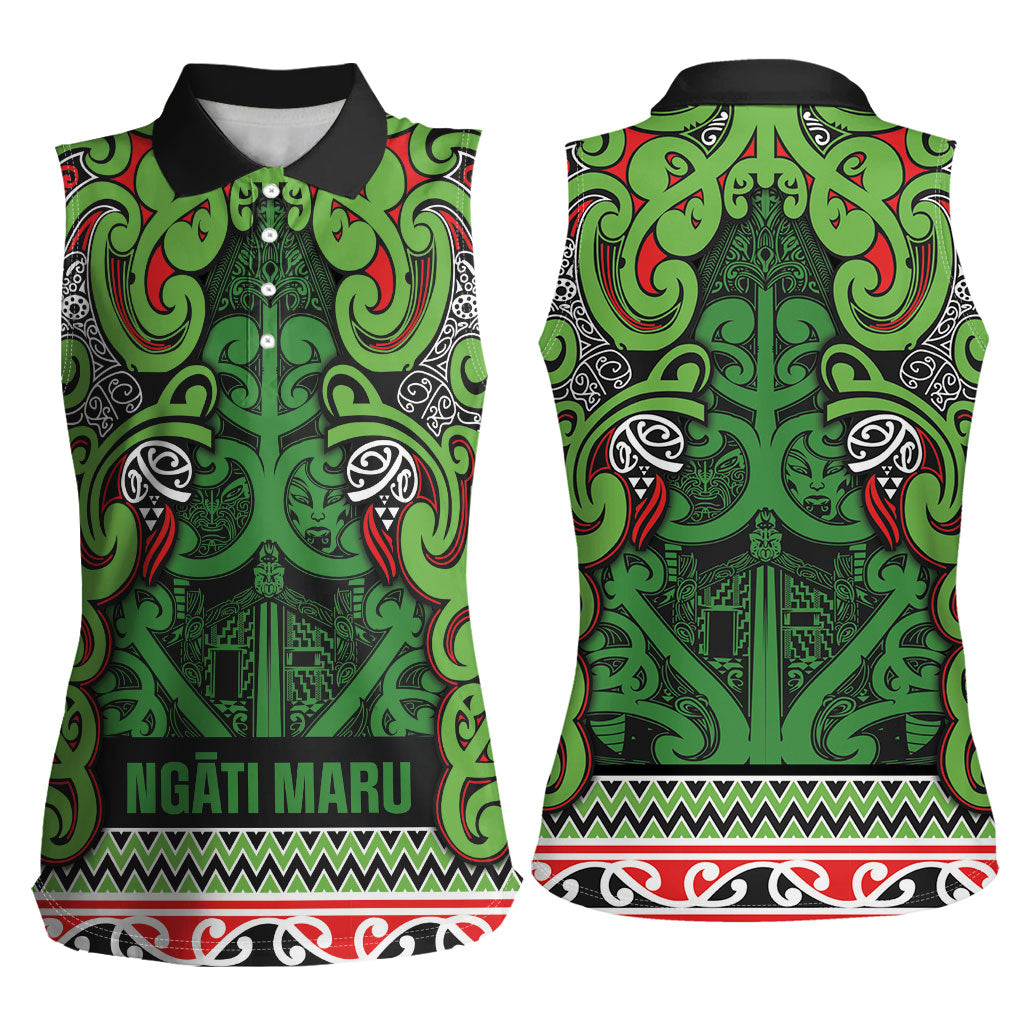 Aotearoa Iwi Ngati Maru Hauraki Women Sleeveless Polo Shirt Maori Wharenui House Tribal Pattern