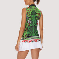 Aotearoa Iwi Ngati Maru Hauraki Women Sleeveless Polo Shirt Maori Wharenui House Tribal Pattern