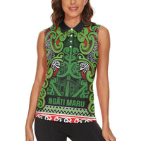 Aotearoa Iwi Ngati Maru Hauraki Women Sleeveless Polo Shirt Maori Wharenui House Tribal Pattern
