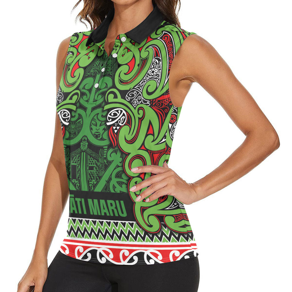 Aotearoa Iwi Ngati Maru Hauraki Women Sleeveless Polo Shirt Maori Wharenui House Tribal Pattern