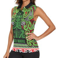 Aotearoa Iwi Ngati Maru Hauraki Women Sleeveless Polo Shirt Maori Wharenui House Tribal Pattern