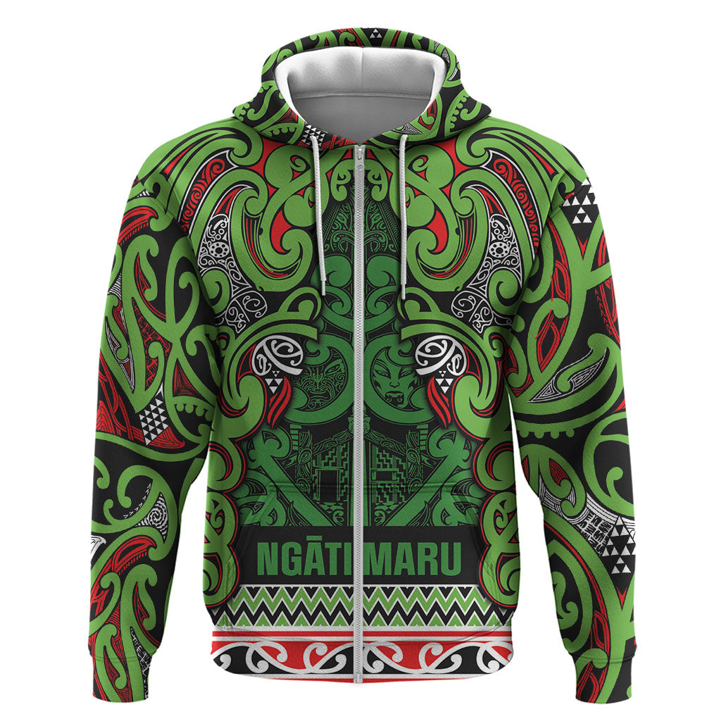 Aotearoa Iwi Ngati Maru Hauraki Zip Hoodie Maori Wharenui House Tribal Pattern