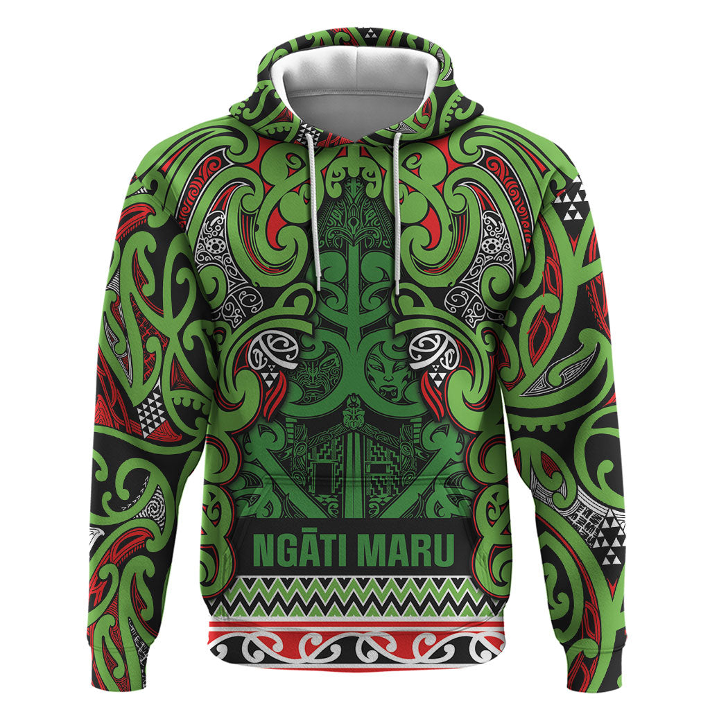 Aotearoa Iwi Ngati Maru Hauraki Zip Hoodie Maori Wharenui House Tribal Pattern