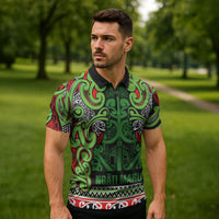 Aotearoa Iwi Ngati Maru Hauraki Zipper Polo Shirt Maori Wharenui House Tribal Pattern