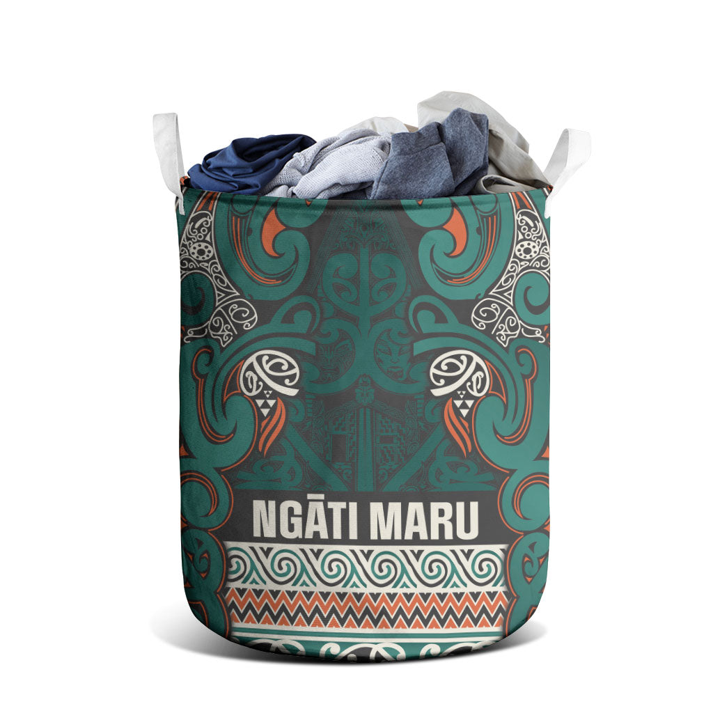Aotearoa Iwi Ngāti Maru Taranaki Laundry Basket Maori Wharenui House Tribal Pattern