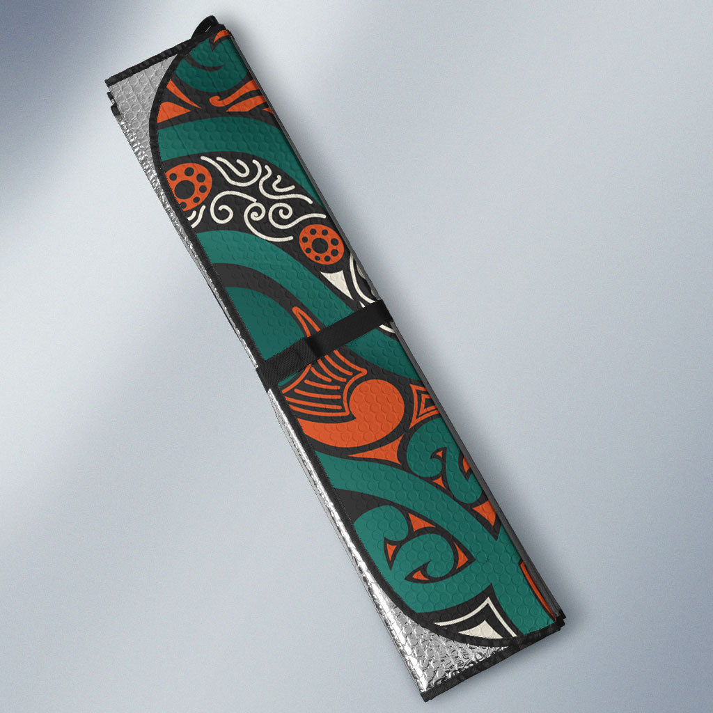 Aotearoa Iwi Ngāti Maru Taranaki Auto Sun Shade Maori Wharenui House Tribal Pattern