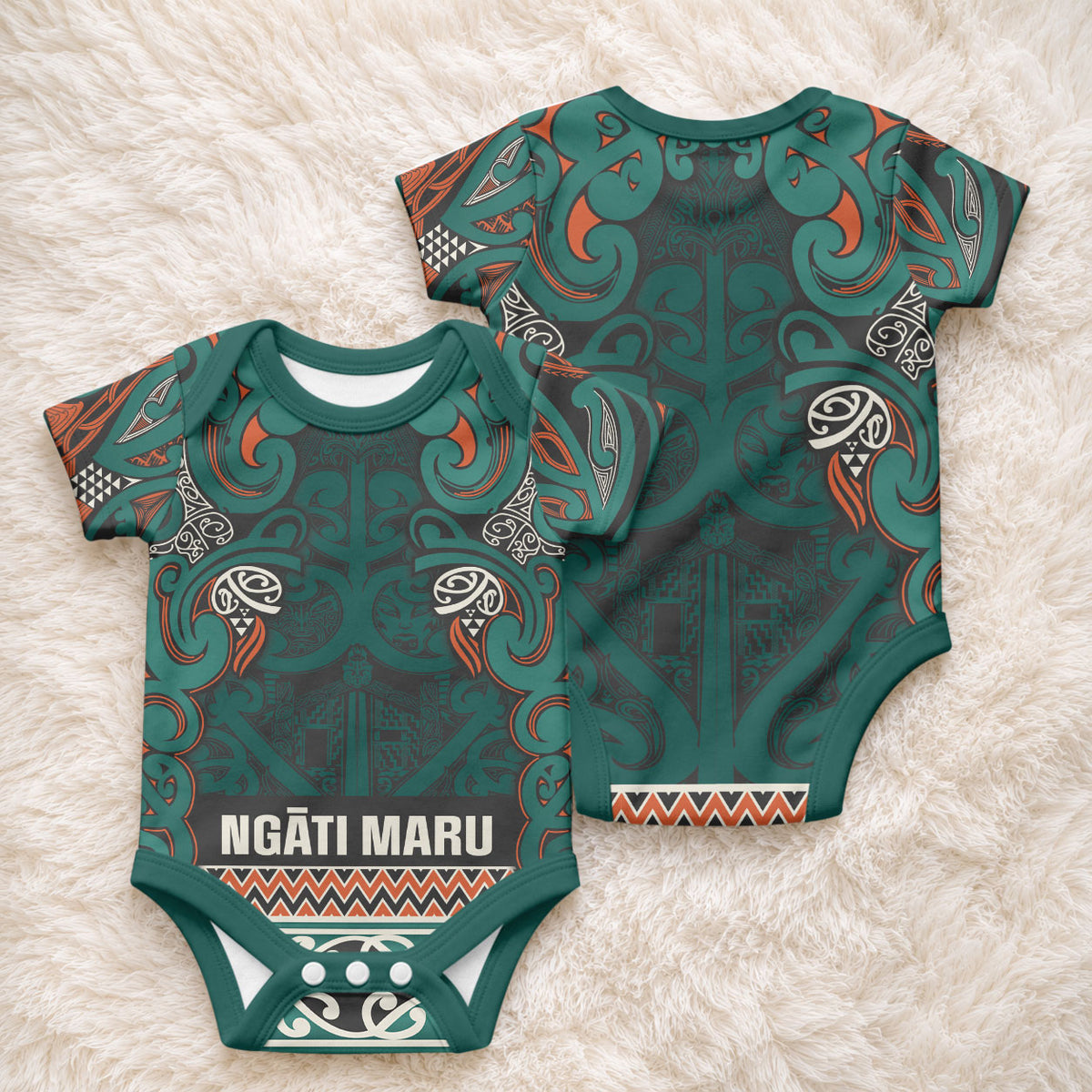 Aotearoa Iwi Ngāti Maru Taranaki Baby Onesie Maori Wharenui House Tribal Pattern
