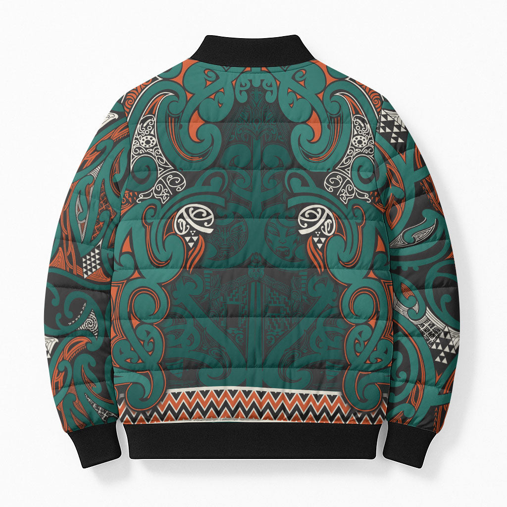 Aotearoa Iwi Ngāti Maru Taranaki Bomber Puffer Jacket Maori Wharenui House Tribal Pattern