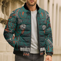 Aotearoa Iwi Ngāti Maru Taranaki Bomber Puffer Jacket Maori Wharenui House Tribal Pattern
