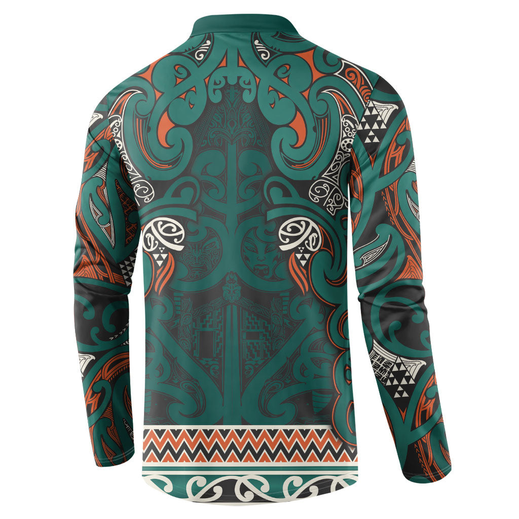 Aotearoa Iwi Ngāti Maru Taranaki Button Sweatshirt Maori Wharenui House Tribal Pattern