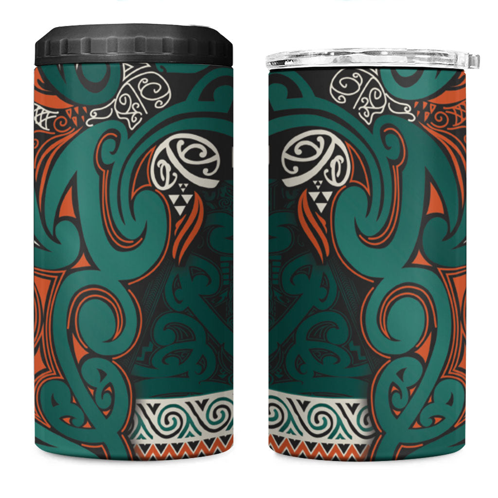 Aotearoa Iwi Ngāti Maru Taranaki 4 in 1 Can Cooler Tumbler Maori Wharenui House Tribal Pattern