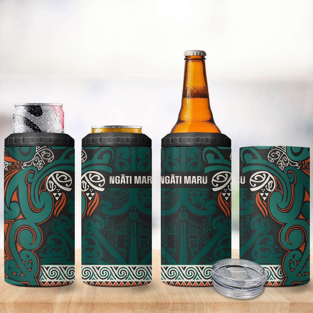 Aotearoa Iwi Ngāti Maru Taranaki 4 in 1 Can Cooler Tumbler Maori Wharenui House Tribal Pattern