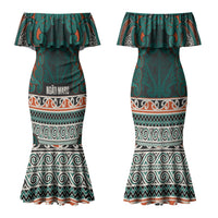 Aotearoa Iwi Ngāti Maru Taranaki Couples Matching Mermaid Dress and Hawaiian Shirt Maori Wharenui House Tribal Pattern