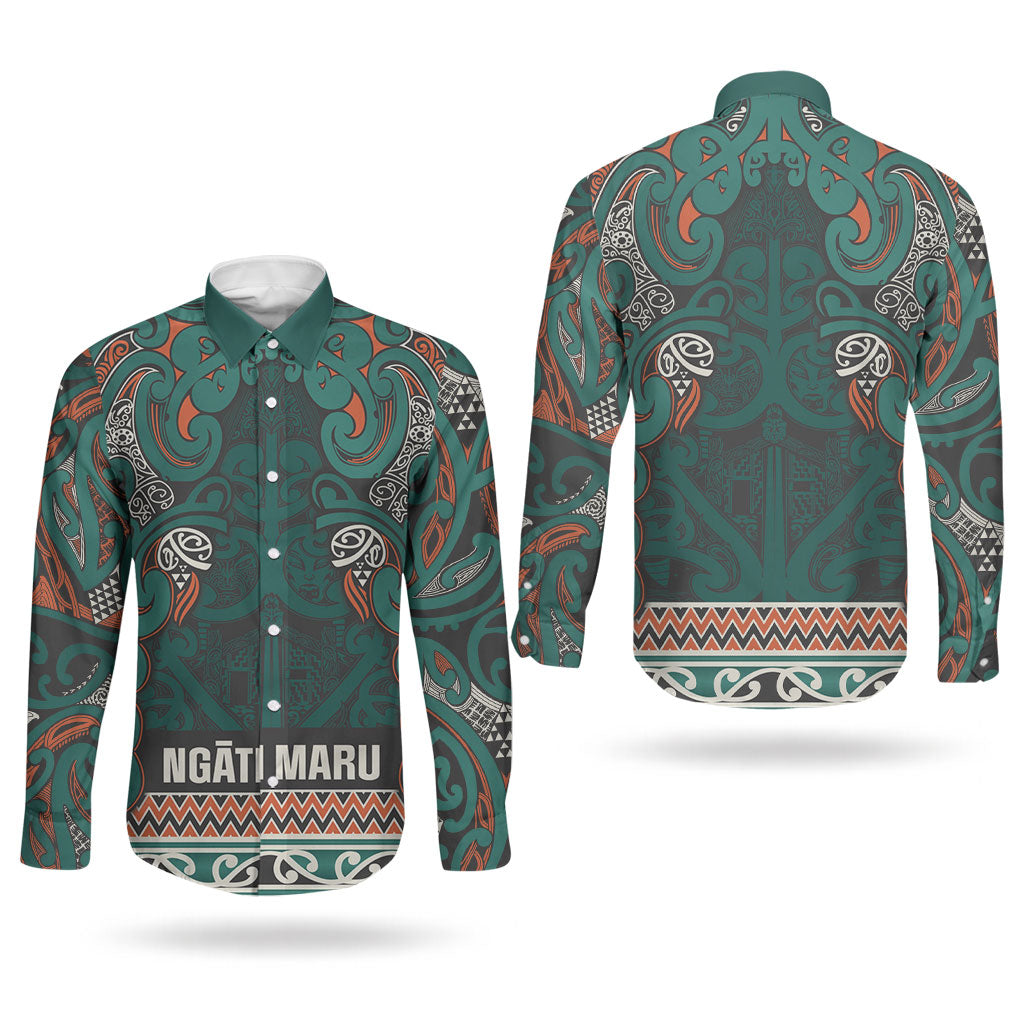 Aotearoa Iwi Ngāti Maru Taranaki Couples Matching Off Shoulder Maxi Dress and Long Sleeve Button Shirt Maori Wharenui House Tribal Pattern