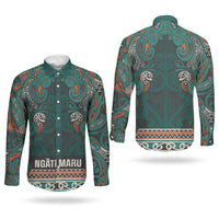Aotearoa Iwi Ngāti Maru Taranaki Couples Matching Off The Shoulder Long Sleeve Dress and Long Sleeve Button Shirt Maori Wharenui House Tribal Pattern
