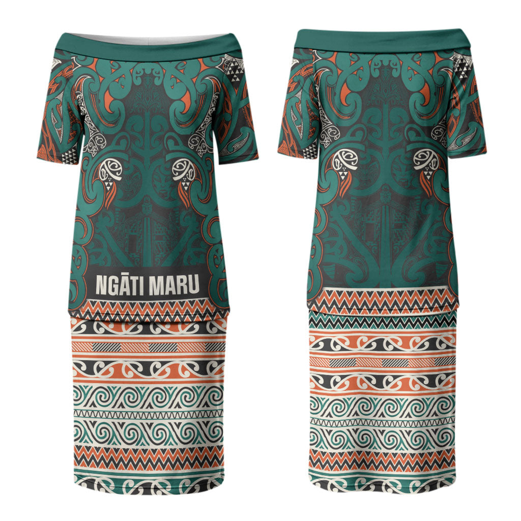 Aotearoa Iwi Ngāti Maru Taranaki Couples Matching Puletasi and Hawaiian Shirt Maori Wharenui House Tribal Pattern