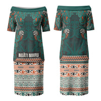Aotearoa Iwi Ngāti Maru Taranaki Couples Matching Puletasi and Long Sleeve Button Shirt Maori Wharenui House Tribal Pattern