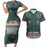 Aotearoa Iwi Ngāti Maru Taranaki Couples Matching Short Sleeve Bodycon Dress and Hawaiian Shirt Maori Wharenui House Tribal Pattern