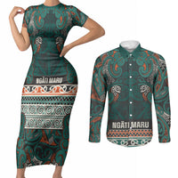 Aotearoa Iwi Ngāti Maru Taranaki Couples Matching Short Sleeve Bodycon Dress and Long Sleeve Button Shirt Maori Wharenui House Tribal Pattern