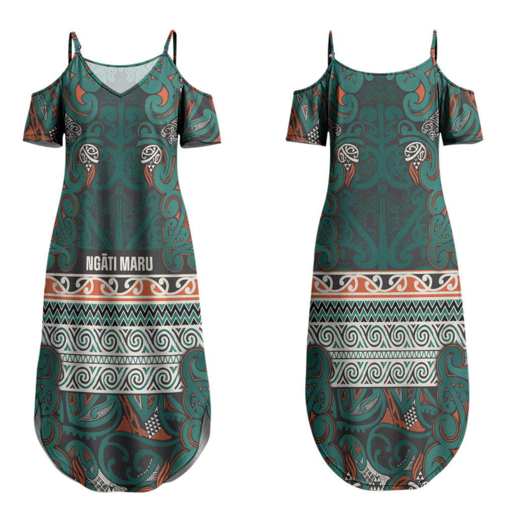 Aotearoa Iwi Ngāti Maru Taranaki Couples Matching Summer Maxi Dress and Long Sleeve Button Shirt Maori Wharenui House Tribal Pattern