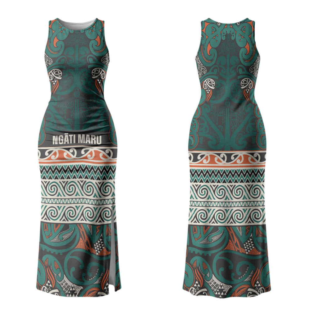 Aotearoa Iwi Ngāti Maru Taranaki Couples Matching Tank Maxi Dress and Long Sleeve Button Shirt Maori Wharenui House Tribal Pattern