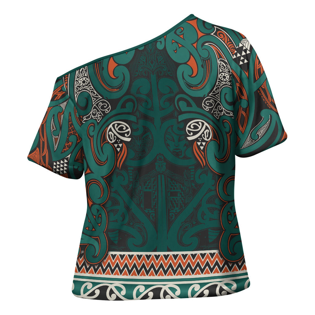 Aotearoa Iwi Ngāti Maru Taranaki Cross Shoulder Shirt Maori Wharenui House Tribal Pattern