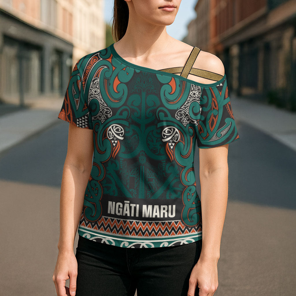 Aotearoa Iwi Ngāti Maru Taranaki Cross Shoulder Shirt Maori Wharenui House Tribal Pattern