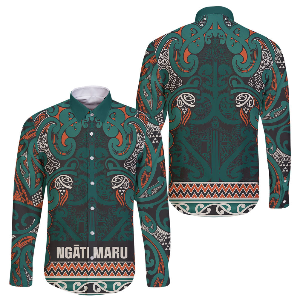Aotearoa Iwi Ngāti Maru Taranaki Family Matching Long Sleeve Bodycon Dress and Hawaiian Shirt Maori Wharenui House Tribal Pattern