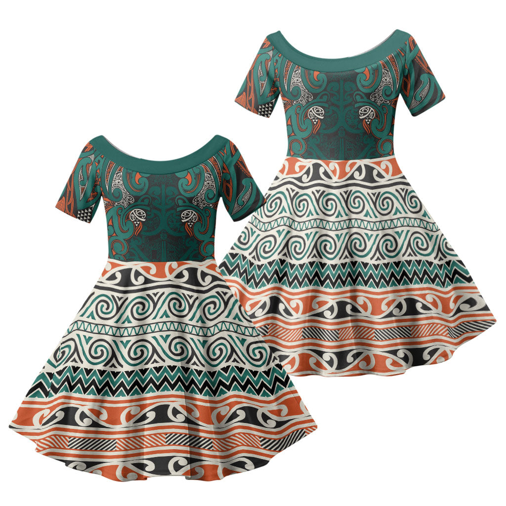 Aotearoa Iwi Ngāti Maru Taranaki Family Matching Long Sleeve Bodycon Dress and Hawaiian Shirt Maori Wharenui House Tribal Pattern