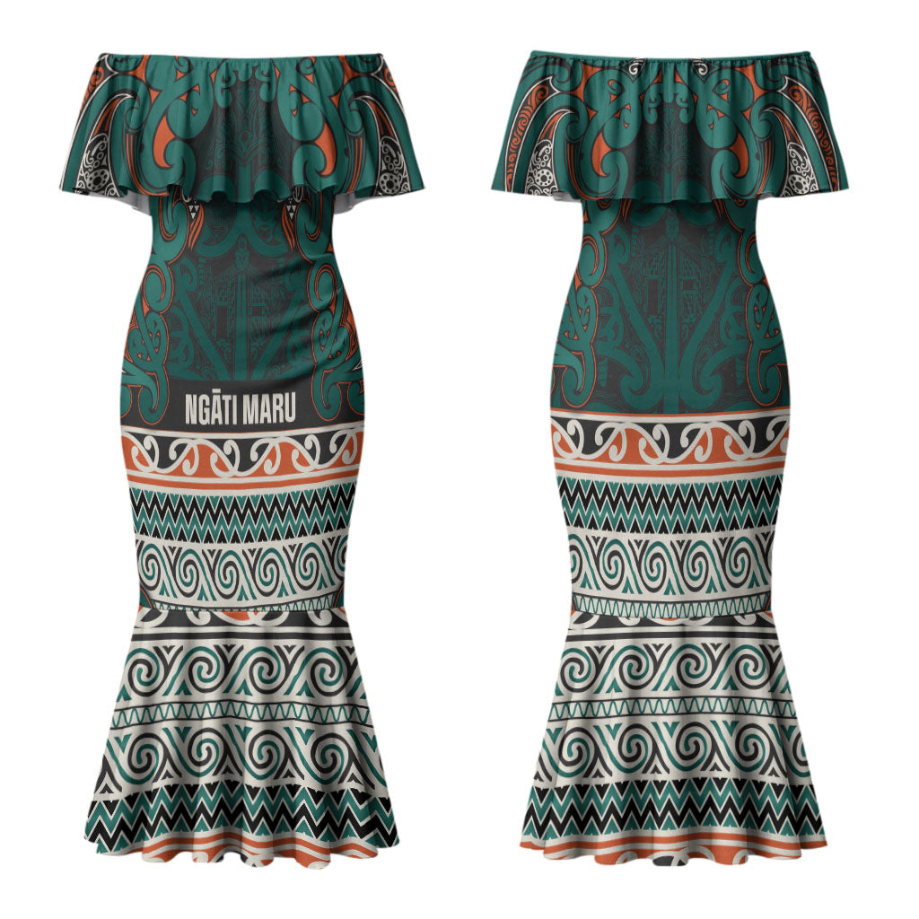 Aotearoa Iwi Ngāti Maru Taranaki Family Matching Mermaid Dress and Hawaiian Shirt Maori Wharenui House Tribal Pattern