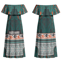 Aotearoa Iwi Ngāti Maru Taranaki Family Matching Off Shoulder Maxi Dress and Hawaiian Shirt Maori Wharenui House Tribal Pattern