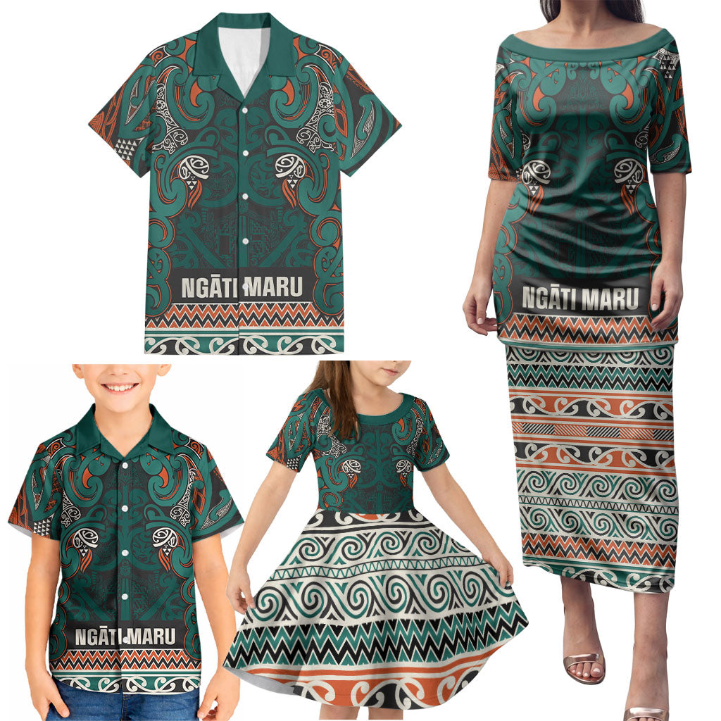 Aotearoa Iwi Ngāti Maru Taranaki Family Matching Puletasi and Hawaiian Shirt Maori Wharenui House Tribal Pattern