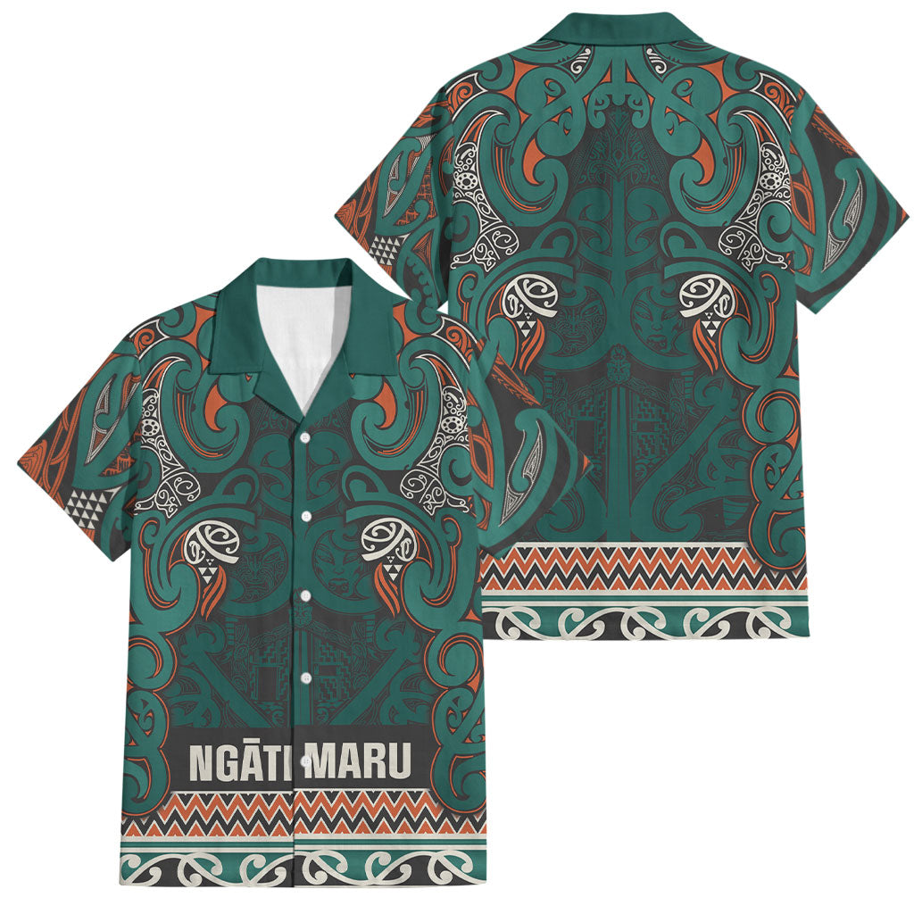 Aotearoa Iwi Ngāti Maru Taranaki Family Matching Puletasi and Hawaiian Shirt Maori Wharenui House Tribal Pattern