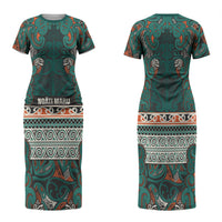 Aotearoa Iwi Ngāti Maru Taranaki Family Matching Short Sleeve Bodycon Dress and Hawaiian Shirt Maori Wharenui House Tribal Pattern