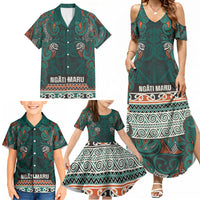 Aotearoa Iwi Ngāti Maru Taranaki Family Matching Summer Maxi Dress and Hawaiian Shirt Maori Wharenui House Tribal Pattern