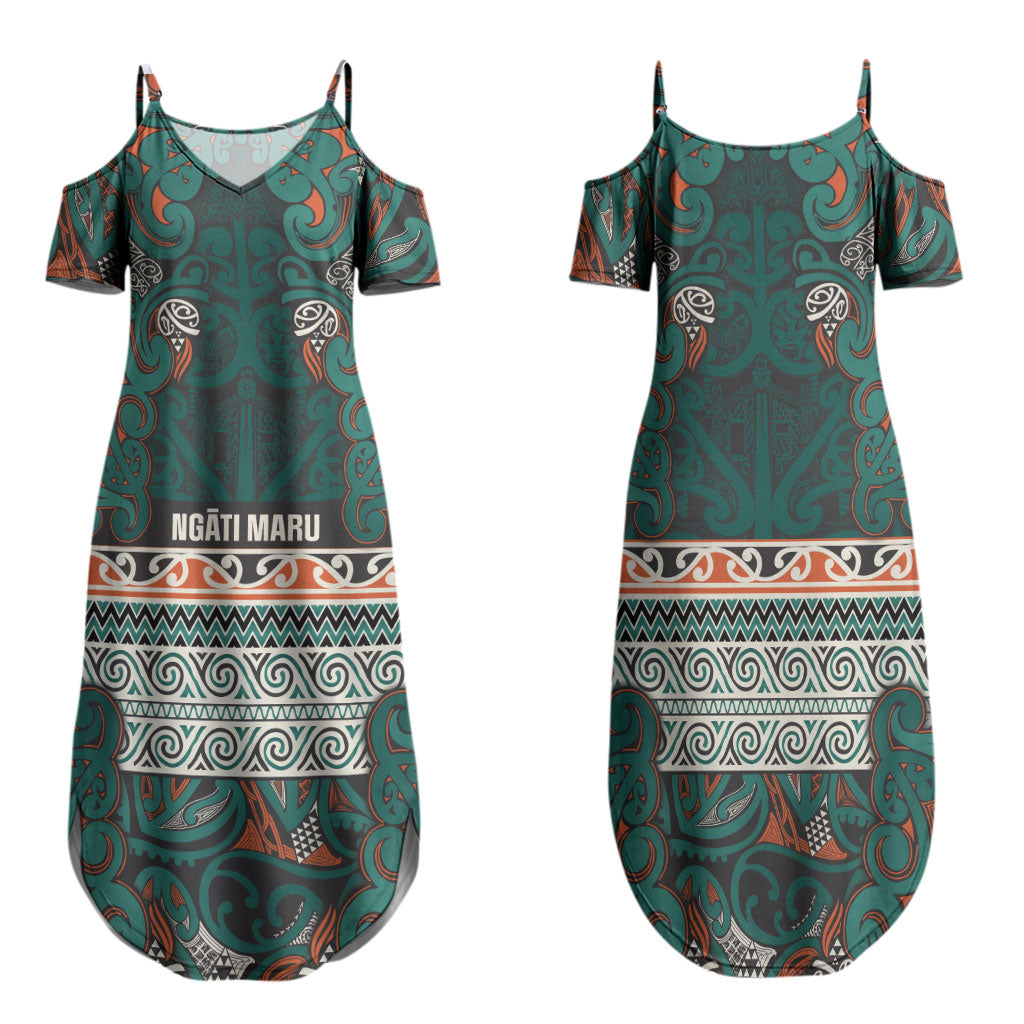 Aotearoa Iwi Ngāti Maru Taranaki Family Matching Summer Maxi Dress and Hawaiian Shirt Maori Wharenui House Tribal Pattern