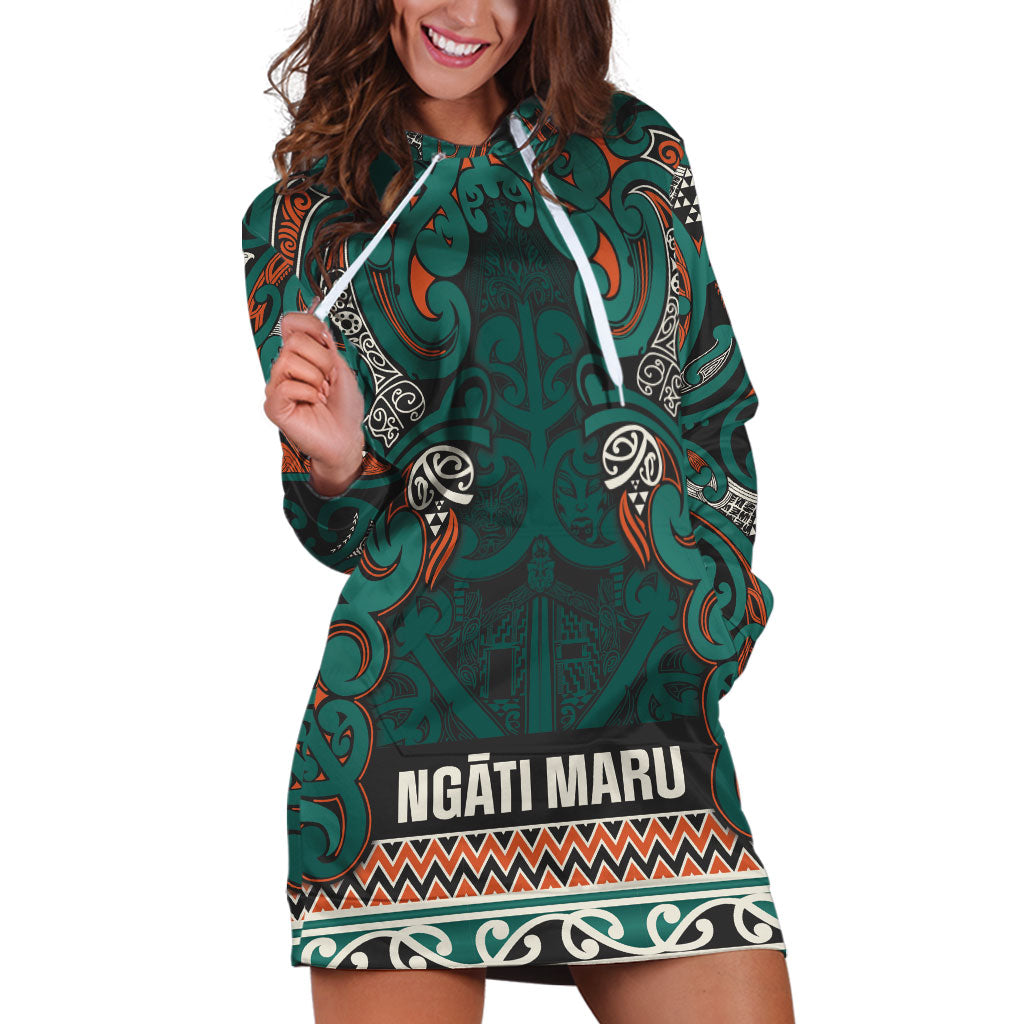 Aotearoa Iwi Ngāti Maru Taranaki Hoodie Dress Maori Wharenui House Tribal Pattern