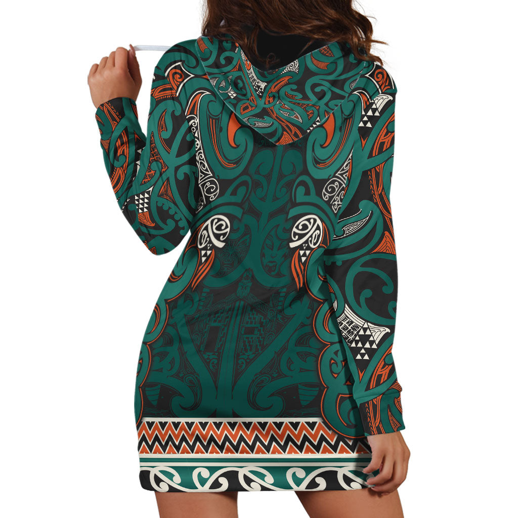 Aotearoa Iwi Ngāti Maru Taranaki Hoodie Dress Maori Wharenui House Tribal Pattern