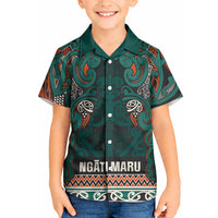 Aotearoa Iwi Ngāti Maru Taranaki Kid Hawaiian Shirt Maori Wharenui House Tribal Pattern