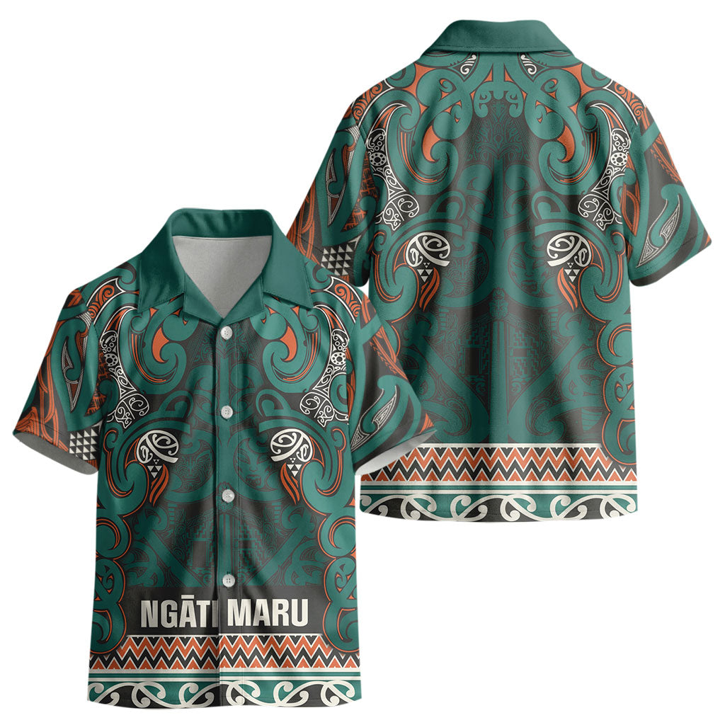 Aotearoa Iwi Ngāti Maru Taranaki Kid Hawaiian Shirt Maori Wharenui House Tribal Pattern