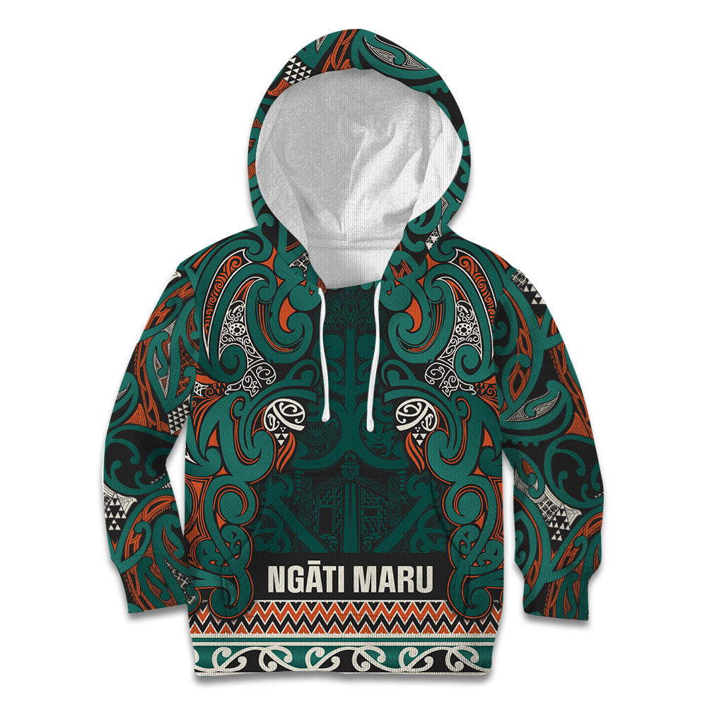 Aotearoa Iwi Ngāti Maru Taranaki Kid Hoodie Maori Wharenui House Tribal Pattern