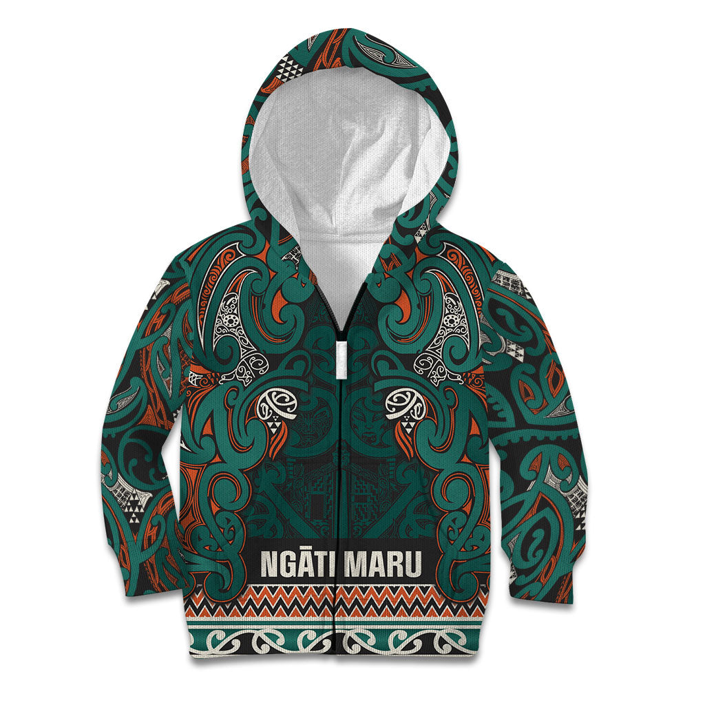 Aotearoa Iwi Ngāti Maru Taranaki Kid Hoodie Maori Wharenui House Tribal Pattern