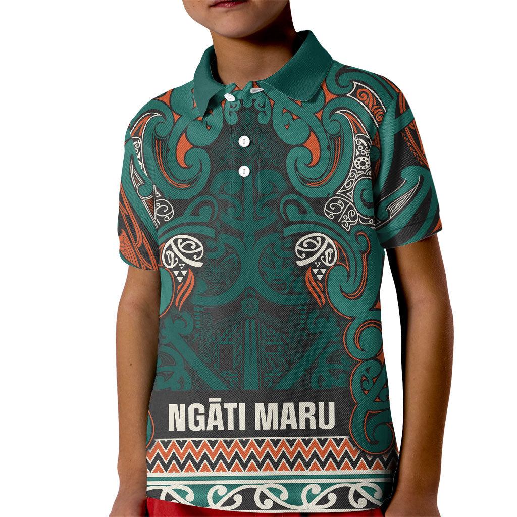 Aotearoa Iwi Ngāti Maru Taranaki Kid Polo Shirt Maori Wharenui House Tribal Pattern