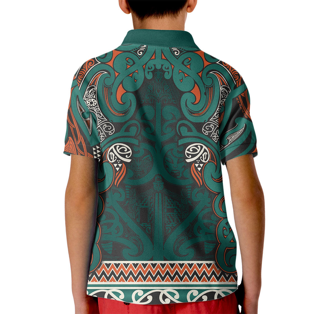 Aotearoa Iwi Ngāti Maru Taranaki Kid Polo Shirt Maori Wharenui House Tribal Pattern
