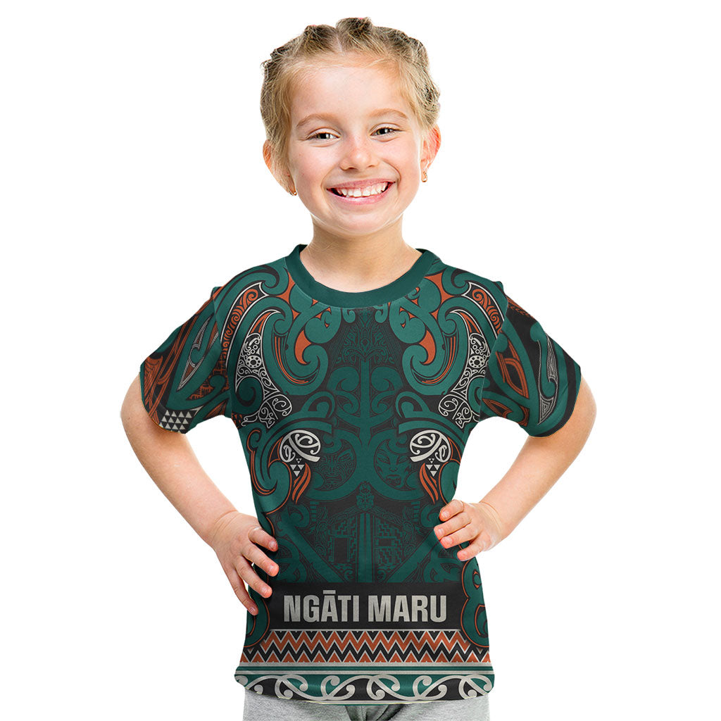 Aotearoa Iwi Ngāti Maru Taranaki Kid T Shirt Maori Wharenui House Tribal Pattern LT9 Deep Teal - Polynesian Pride