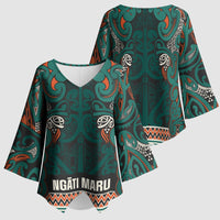 Aotearoa Iwi Ngāti Maru Taranaki Kimono Sleeve Blouse Maori Wharenui House Tribal Pattern