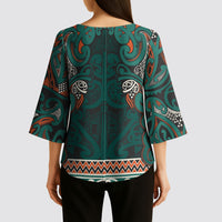Aotearoa Iwi Ngāti Maru Taranaki Kimono Sleeve Blouse Maori Wharenui House Tribal Pattern