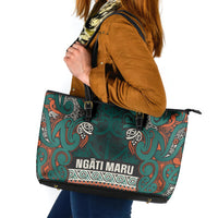 Aotearoa Iwi Ngāti Maru Taranaki Leather Tote Bag Maori Wharenui House Tribal Pattern