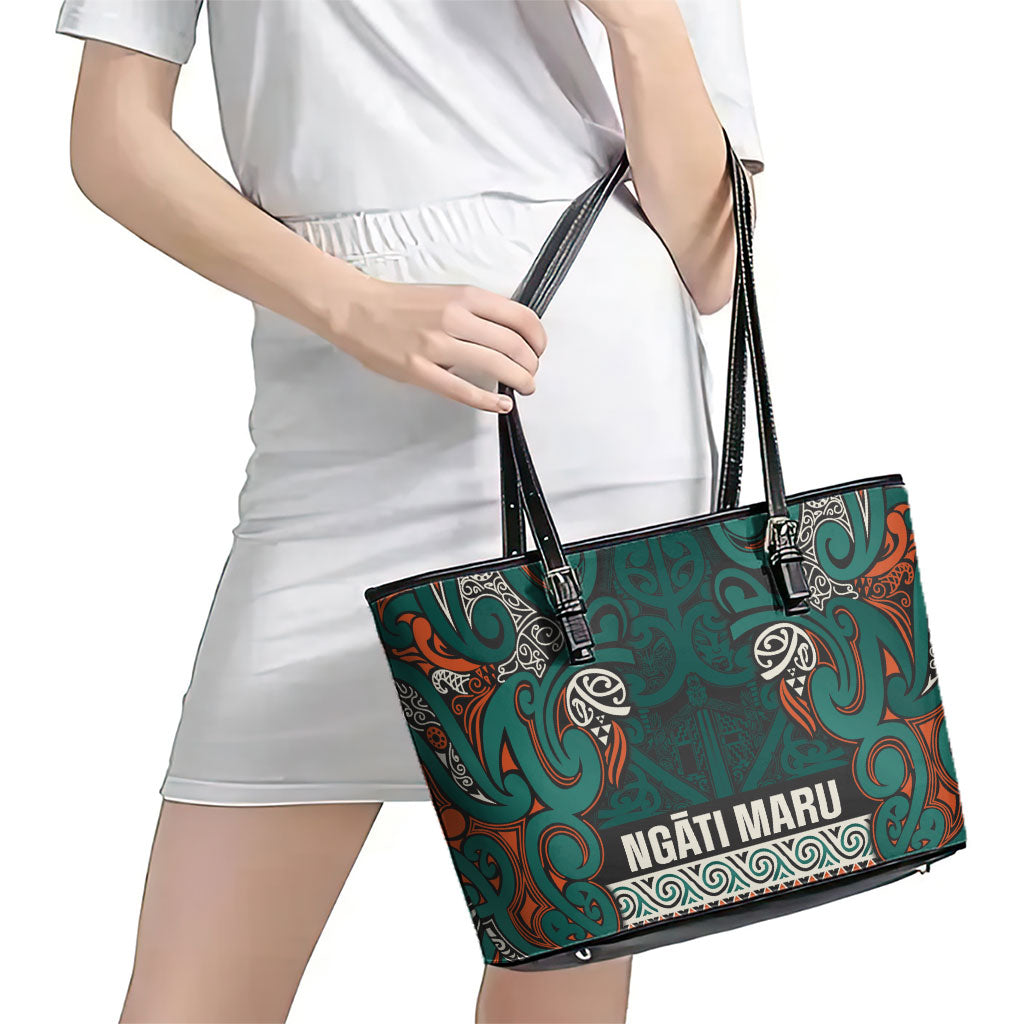 Aotearoa Iwi Ngāti Maru Taranaki Leather Tote Bag Maori Wharenui House Tribal Pattern